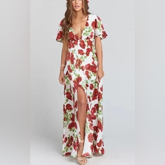 NEW Show Me Your Mumu Faye Flutter Maxi Dress, V-Neck, & Open Back with Tie, S - Picture 3 of 13